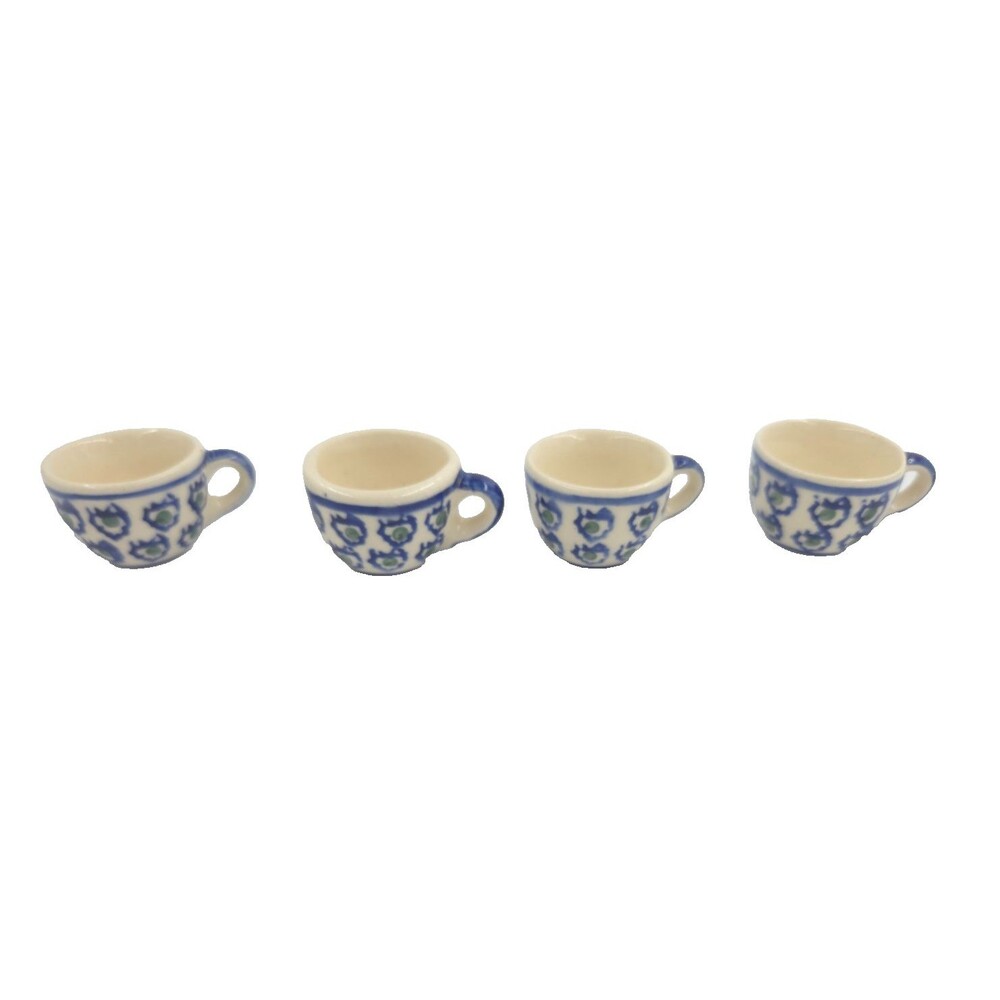 4 pc Boleslaweic Polish Pottery Mini Coffee Tea Cup Handmade Hand Painted Poland